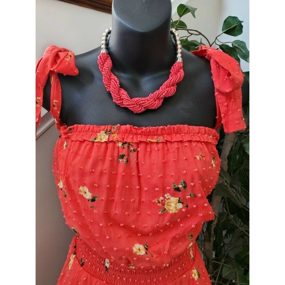 Favlux Women's Red 100% Rayon Ruffle Swiss Dot Floral Casual Romper Size Large - Picture 2 of 16